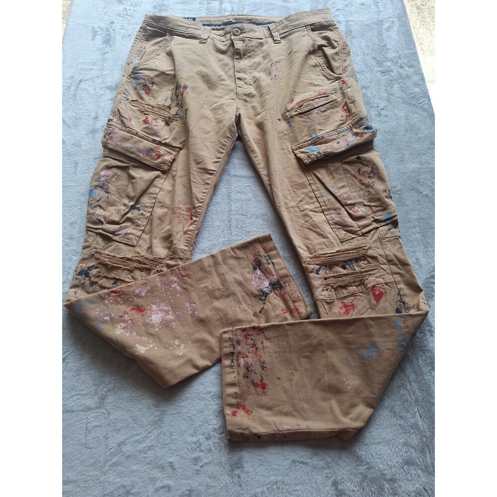 Jordan Craig 5636M Khaki Paint Splatter Slim Stretch Cargo Pants Mens Size 34x32